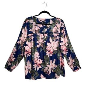 Talbots women's 3X cotton floral key hole tunic top boho cottagecore farm mature
